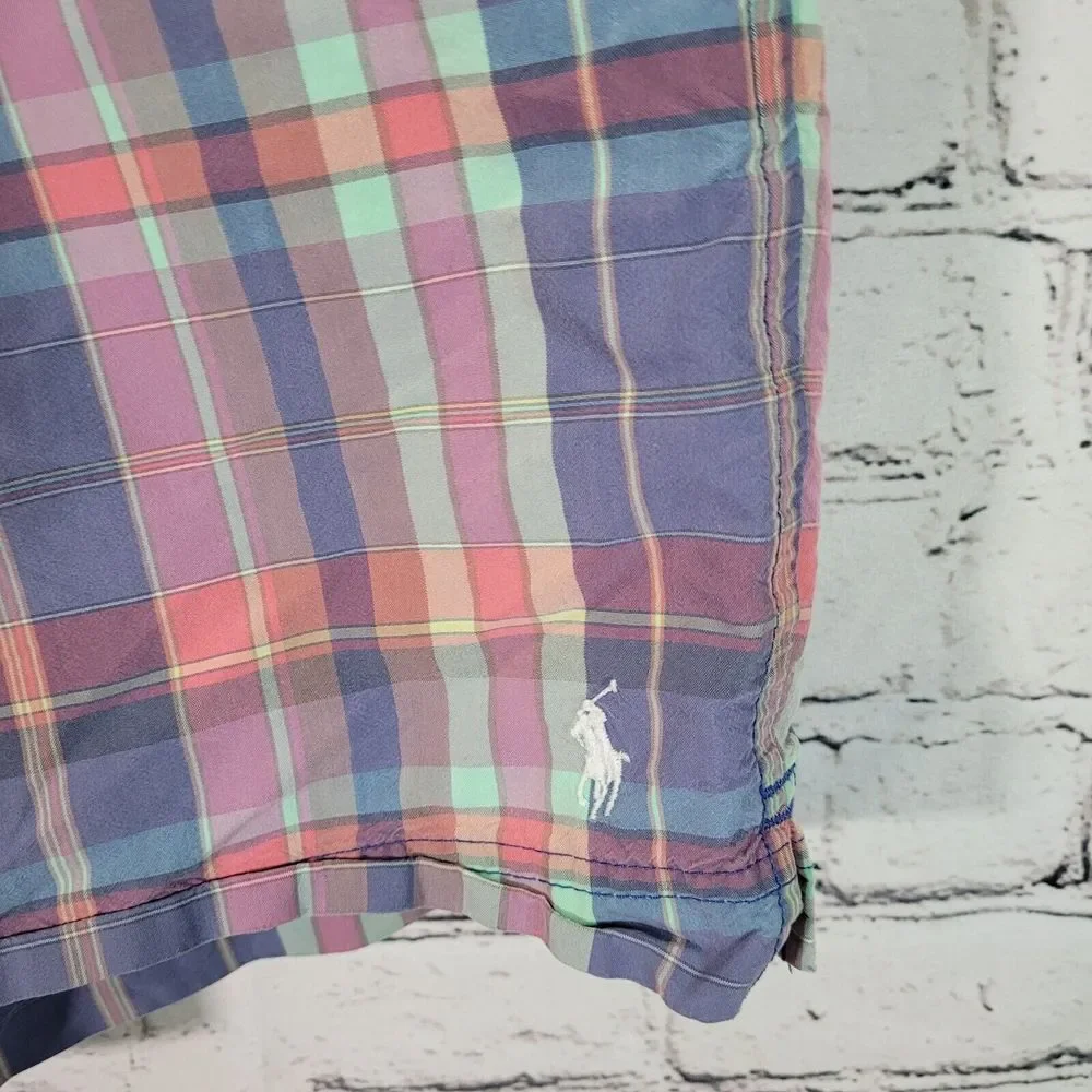Polo Ralph Lauren Swim Trunks Mens XL‎ Lined Shorts Drawstring Beach Plaid Blue